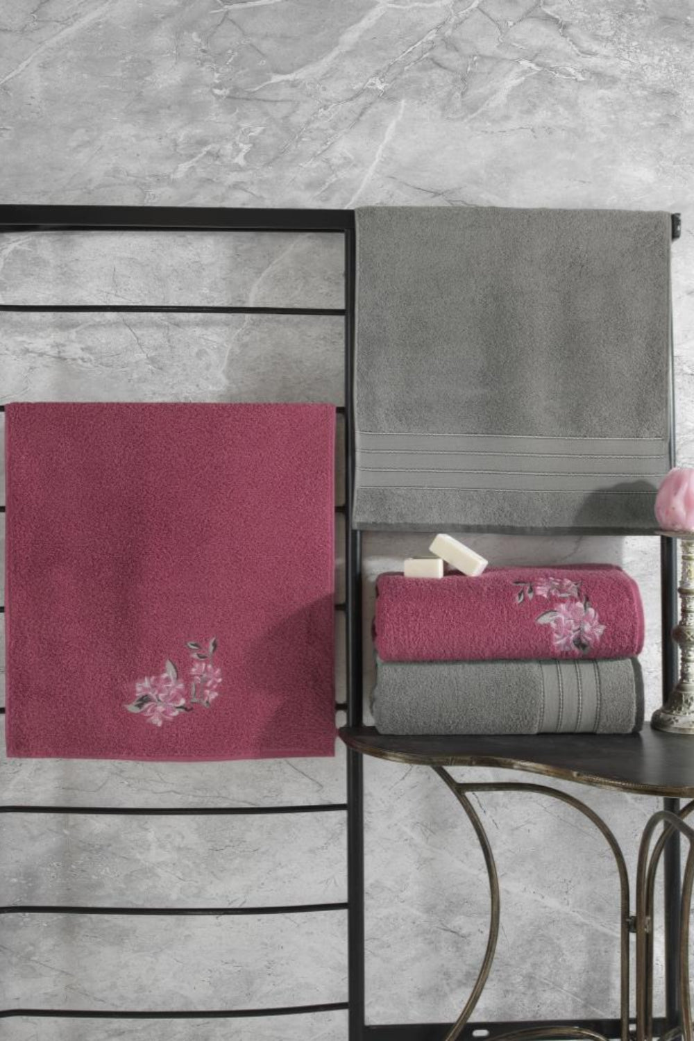 Cotton Box-%100 Pamuk Hamam Havlu Seti Colorful Gri Pembe-Havlu Seti-1-roqelvaxirum.shop