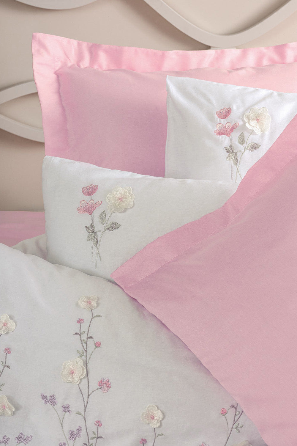 Cotton Box-3d Nakışlı Saten Çift Kişilik Nevresim Takımı Jolie Pembe-Nevresim Takımı-2-roqelvaxirum.shop