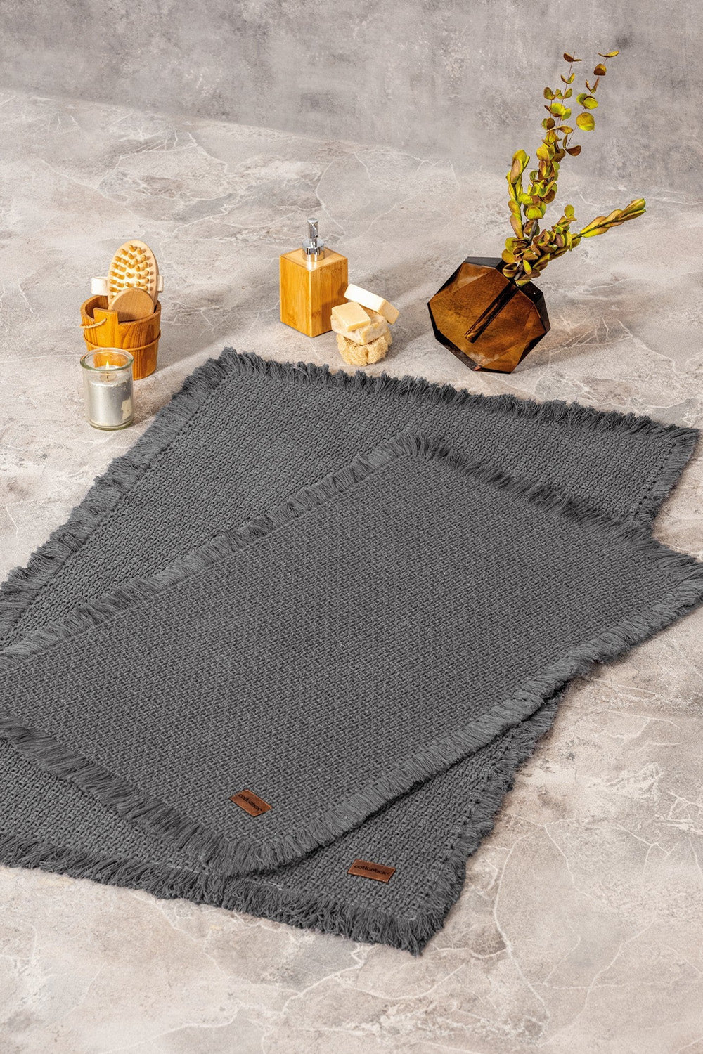 Cotton Box-Bath Rug Set Antrasit 75x125 60x90-Halı-1-roqelvaxirum.shop