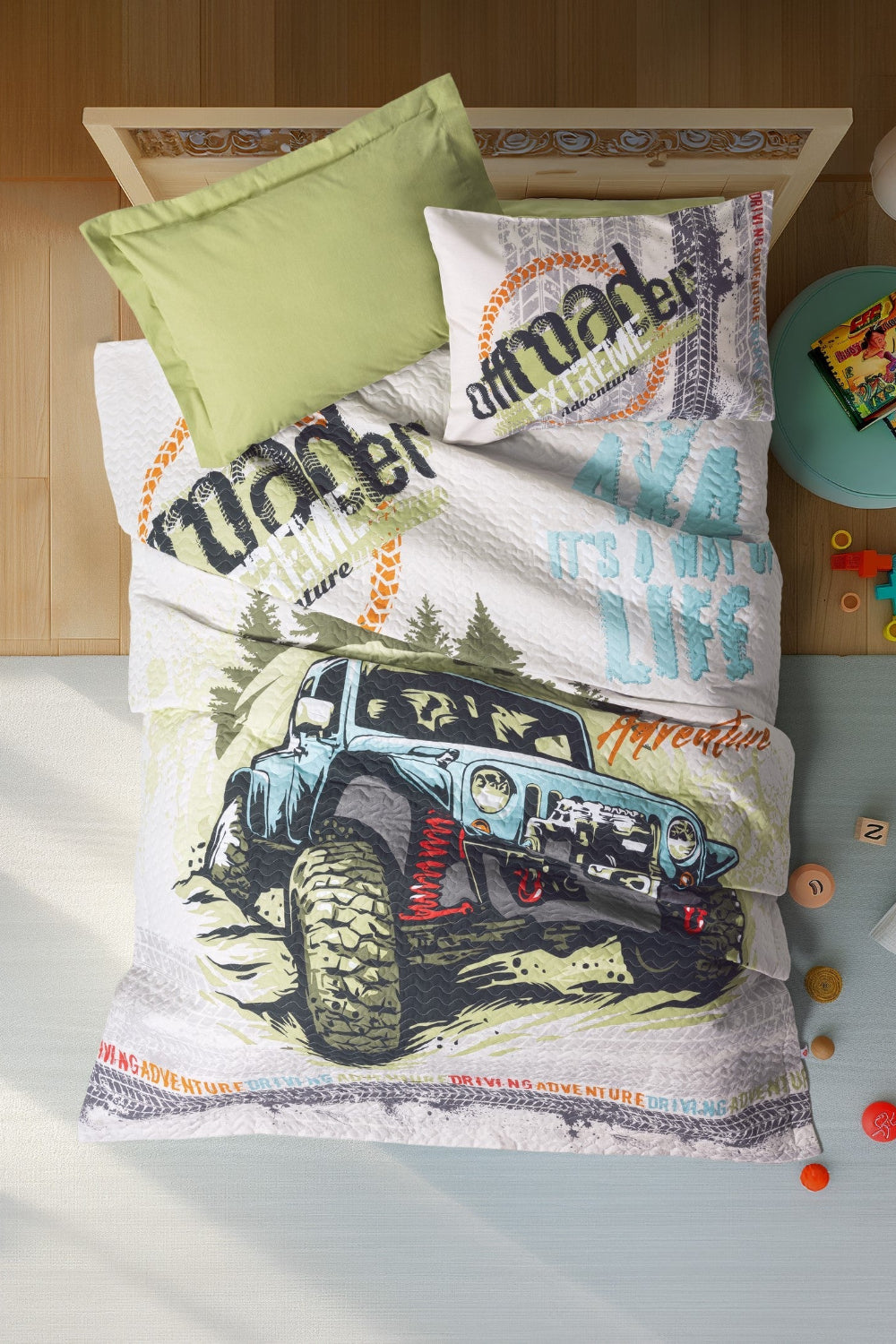 Cotton Box-Junior Tek Kişilik Complete Set Adventure Yeşil-Nevresim Takımı-1-roqelvaxirum.shop