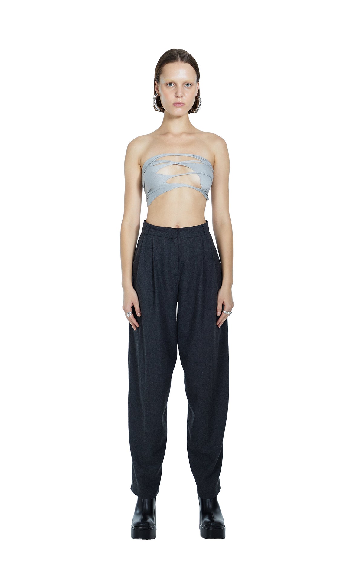 Death Is Easy-Charcoal Grey Tailored Women’s Trousers-Kumaş Pantolon-1-roqelvaxirum.shop