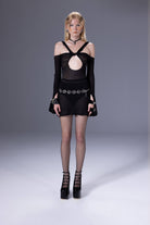 Death Is Easy-Cross Strap Cutout Knit Dress-Elbise-1-roqelvaxirum.shop