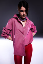 Death Is Easy-Hot Pink Button Down Oversize Shirt-Gömlek-2-roqelvaxirum.shop