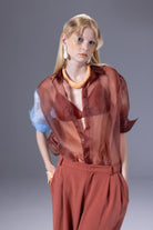 Death Is Easy-Terra Cota Organza Puzzle Shirt-Gömlek-1-roqelvaxirum.shop