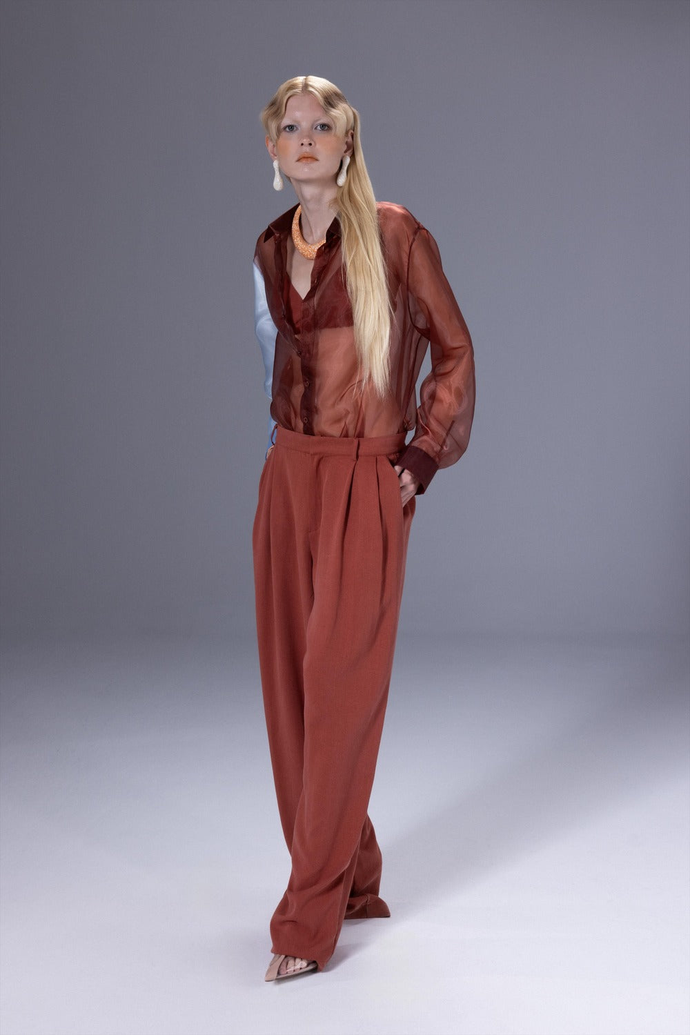 Death Is Easy-Terra Cotta Pleated Cotton Pants-Pantolon-3-roqelvaxirum.shop