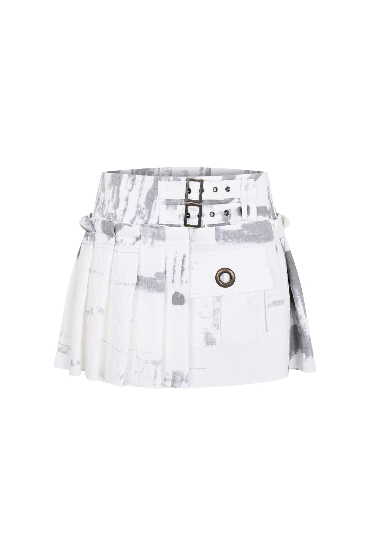 Death Is Easy-White Calligraphy Pleated Skirt-Etek-4-roqelvaxirum.shop