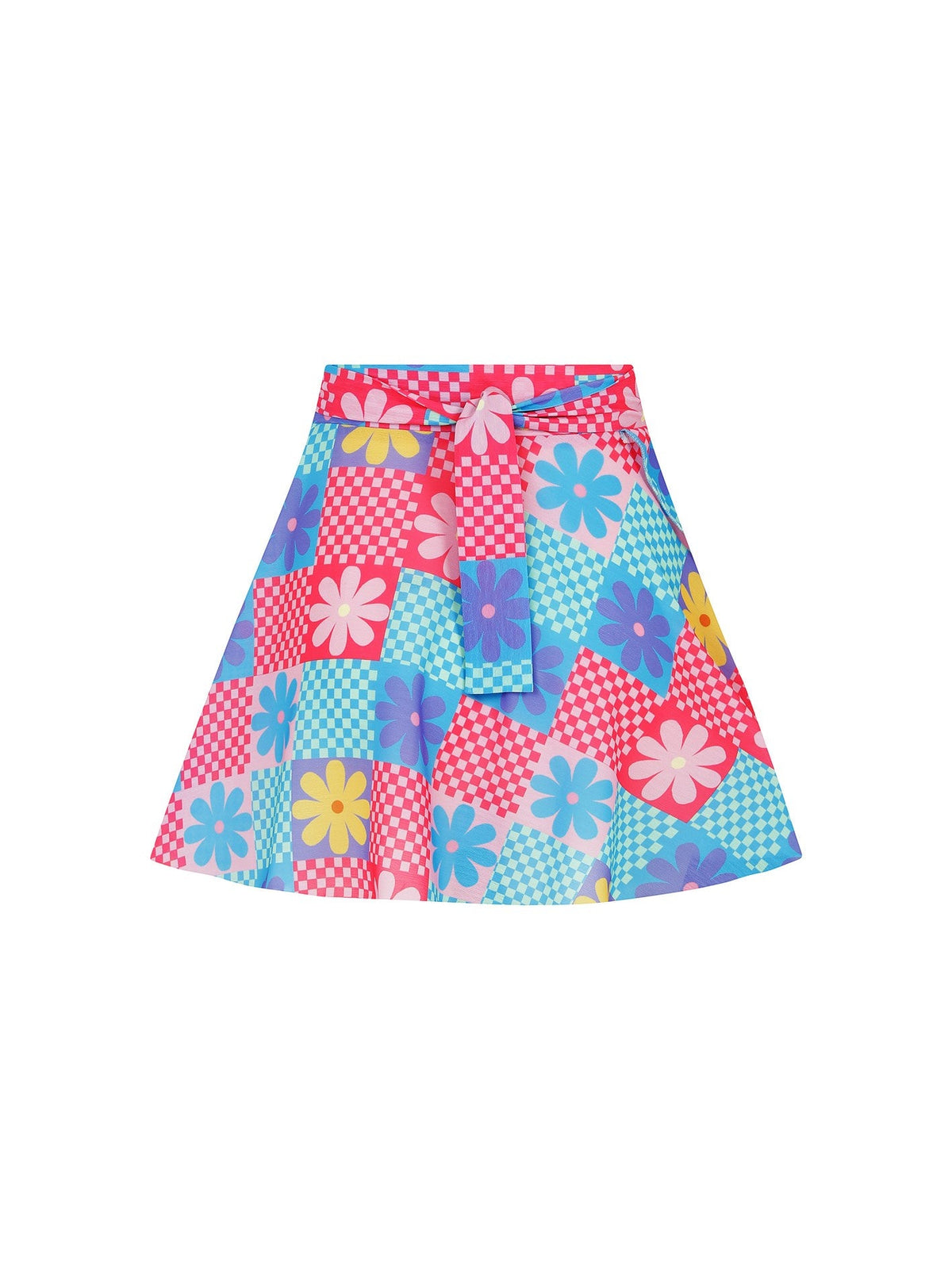 Declara-Flowered Checkered Skirt-2-roqelvaxirum.shop