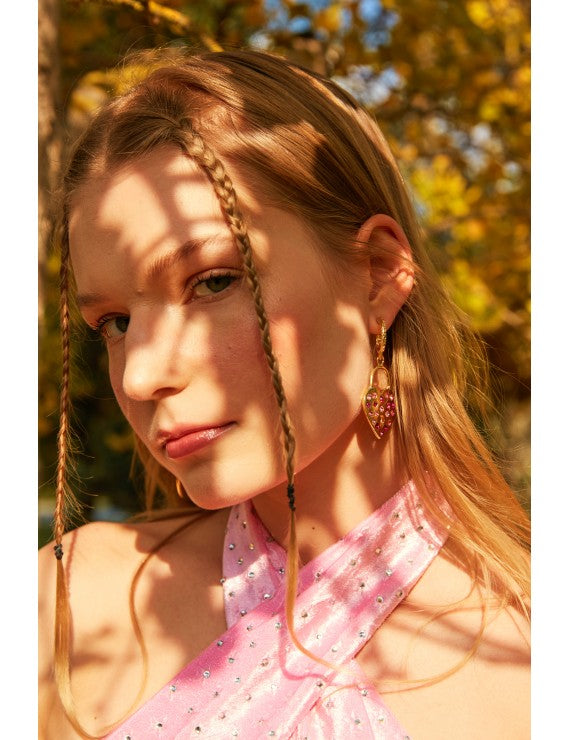 Declara-Gold Heart Padlock Earrings-3-roqelvaxirum.shop