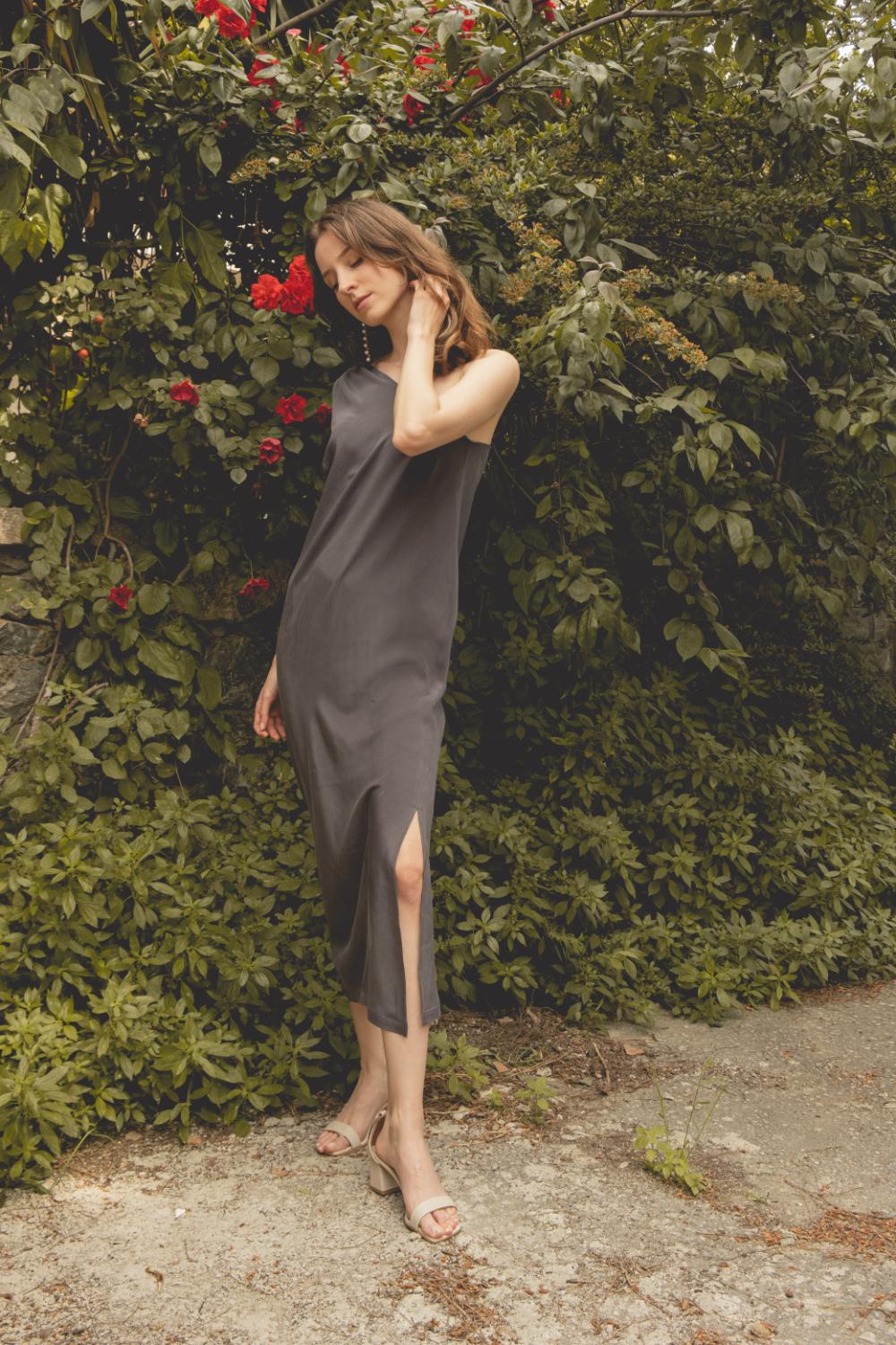 Delicate-Gri İpek Elbise-Elbise-6-roqelvaxirum.shop