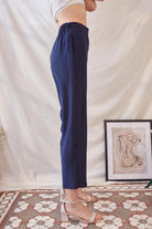 Delicate-Lacivert İpek Pantolon-Kumaş Pantolon-2-roqelvaxirum.shop