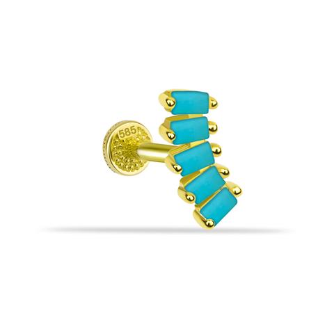Dianora Piercing-14 Ayar Altın 5 Firuze Rengi Baget Taşlı Minimal Tragus Piercing-Tragus Piercing-1-roqelvaxirum.shop