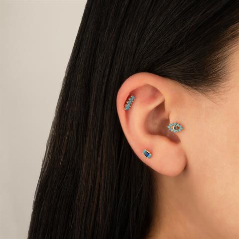 Dianora Piercing-14 Ayar Altın 5 Firuze Rengi Baget Taşlı Minimal Tragus Piercing-Tragus Piercing-4-roqelvaxirum.shop