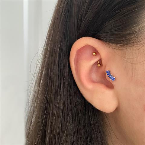 Dianora Piercing-14 Ayar Altın 5 Lacivert Baget Taşlı Minimal Tragus Piercing-Tragus Piercing-4-roqelvaxirum.shop