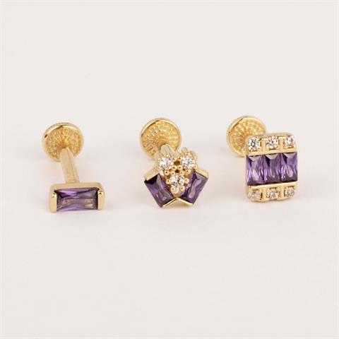 Dianora Piercing-14 Ayar Altın Mor Baget Taşlı Minimal Tragus Piercing-Tragus Piercing-6-roqelvaxirum.shop