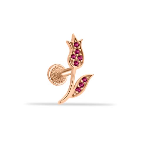 Dianora Piercing-14 Ayar Altın Pembe Taşlı Çiçek Minimal Tragus Piercing-Tragus Piercing-2-roqelvaxirum.shop