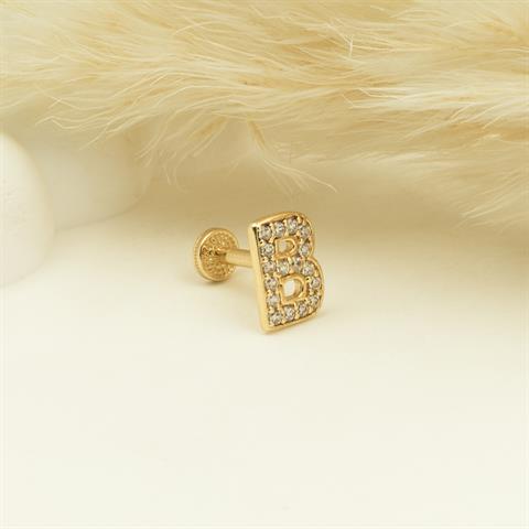 Dianora Piercing-14 Ayar Altın Taşlı Düz B Harfi Tragus Piercing-Tragus Piercing-5-roqelvaxirum.shop