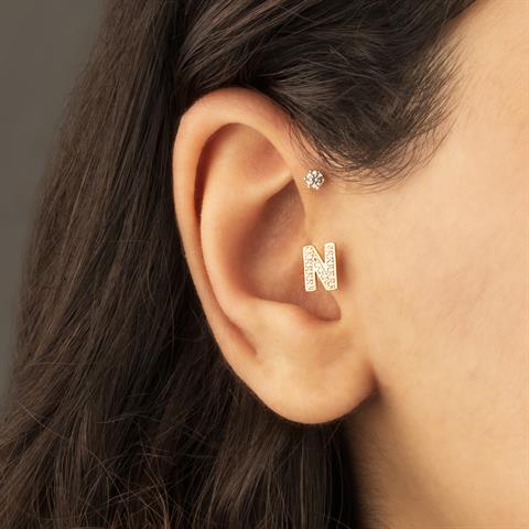 Dianora Piercing-14 Ayar Altın Taşlı Düz N Harfi Tragus Piercing-Tragus Piercing-4-roqelvaxirum.shop