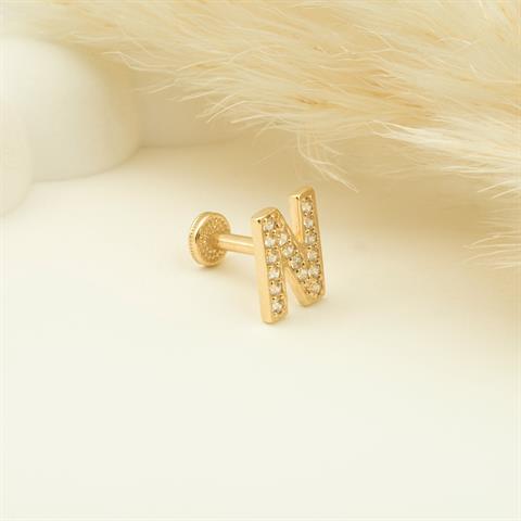 Dianora Piercing-14 Ayar Altın Taşlı Düz N Harfi Tragus Piercing-Tragus Piercing-5-roqelvaxirum.shop