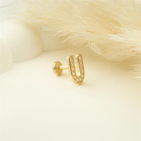 Dianora Piercing-14 Ayar Altın Taşlı Düz U Harfi Tragus Piercing-Tragus Piercing-5-roqelvaxirum.shop