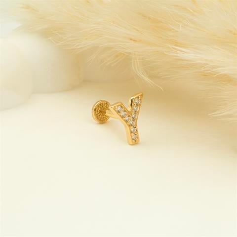 Dianora Piercing-14 Ayar Altın Taşlı Düz Y Harfi Tragus Piercing-Tragus Piercing-6-roqelvaxirum.shop