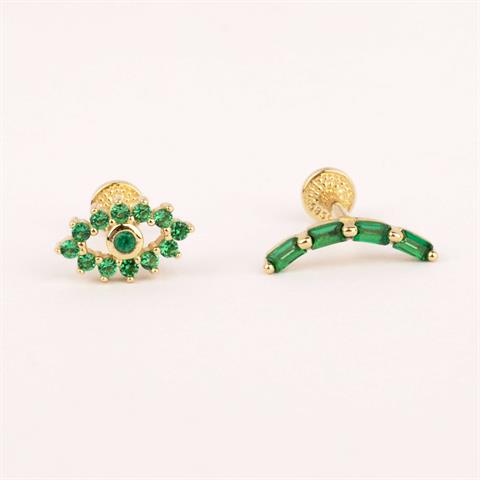 Dianora Piercing-14 Ayar Altın Yeşil Taşlı Göz Minimal Tragus Piercing-Tragus Piercing-7-roqelvaxirum.shop
