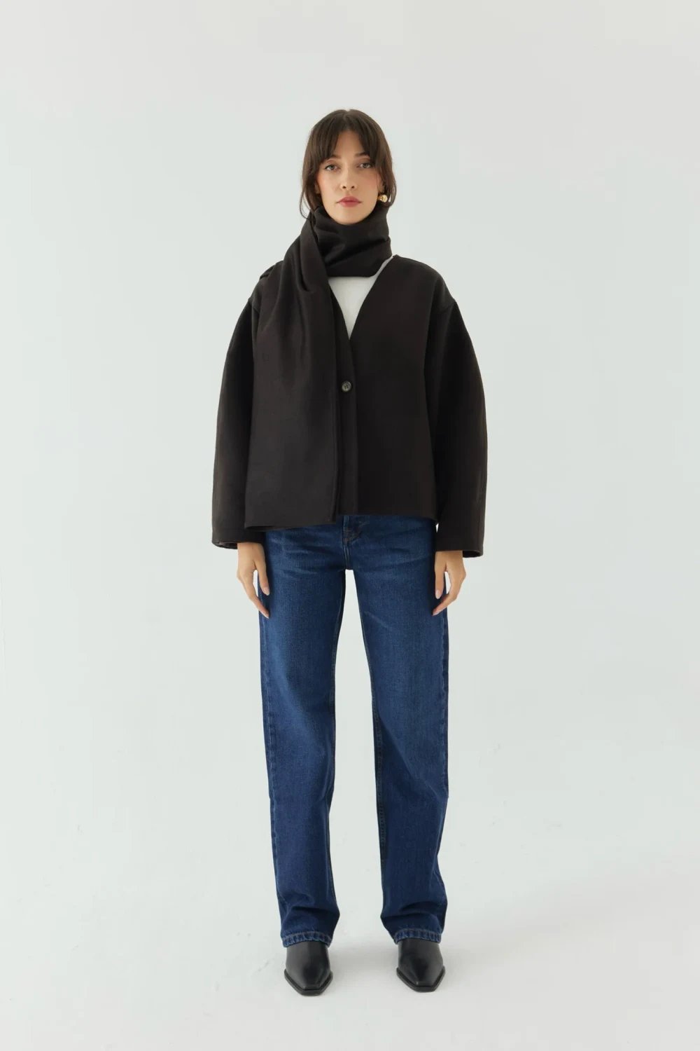 Disq London-Wool Blend Jacket With Scarf-Ceket-2-roqelvaxirum.shop