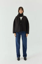 Disq London-Wool Blend Jacket With Scarf-Ceket-2-roqelvaxirum.shop