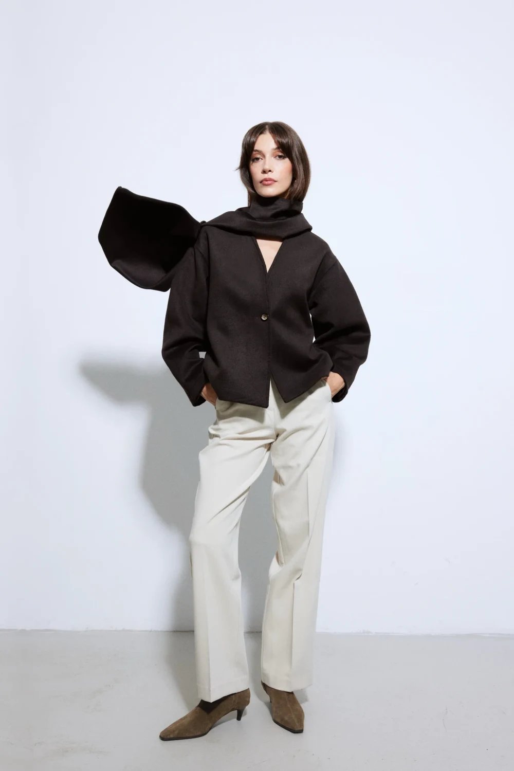 Disq London-Wool Blend Jacket With Scarf-Ceket-5-roqelvaxirum.shop