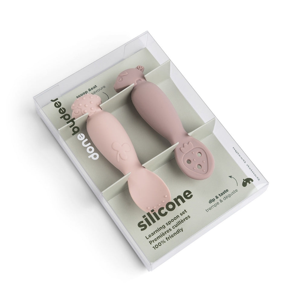 Done By Deer - Tiny Farm - 2'Li Silikon Alıştırma Ve Püre Kaşık Seti - Pembe