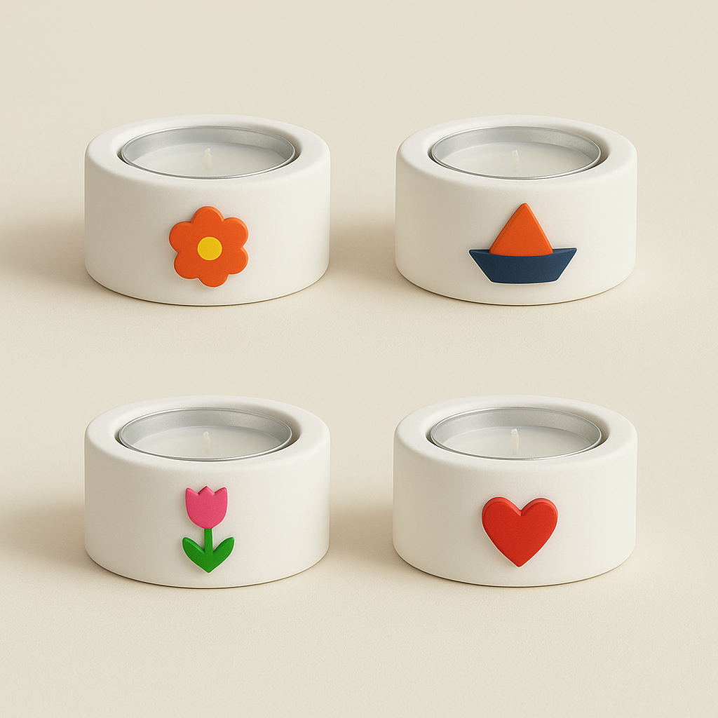 Atelier — 4’Lü El Boyaması Tealight Seti | Renkli Motifli El Yapımı Mumluklar