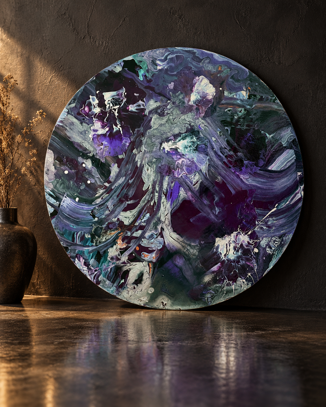 Summer Iii – 50 Cm Yuvarlak Soyut Akrilik Tablo | Es Artisan Studio