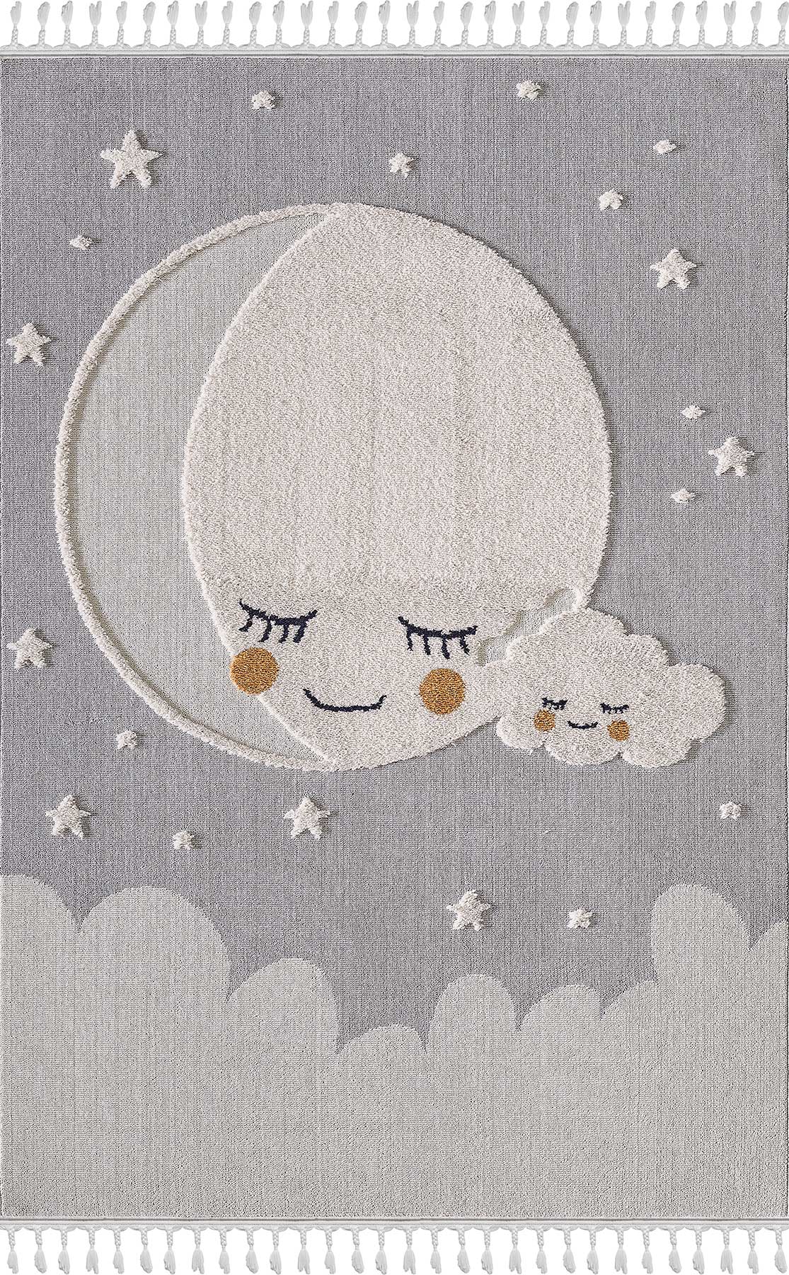 Empera-Kids Cloudy Figürlü Takma Saçaklı Antialerjik Dikdörtgen Halı-1-roqelvaxirum.shop