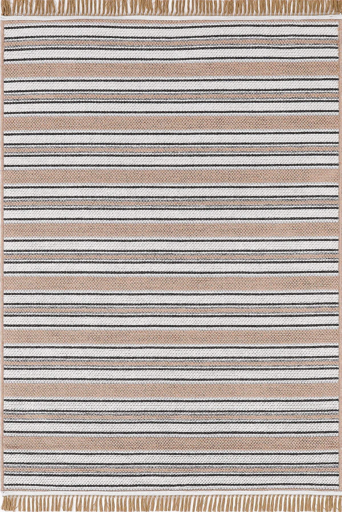 Empera-Qılım Ekru Modern Takma Saçaklı Kilim-1-roqelvaxirum.shop