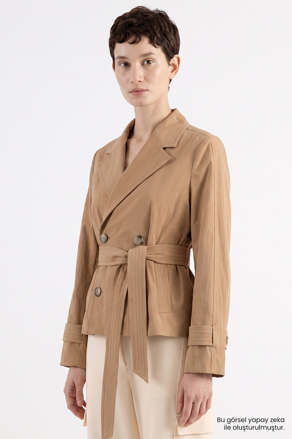 Exquise-Astarlı Beli Kuşaklı Kruvaze Regular Trençkot – Camel-Trençkot-1-roqelvaxirum.shop