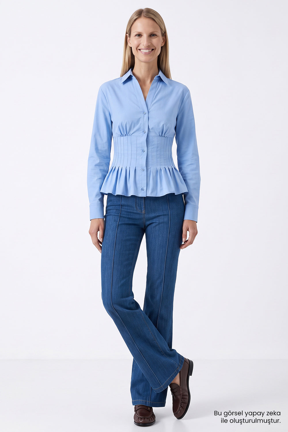 Exquise-Beli Oturan Manşetli Uzun Kollu Regular Gömlek – Mavi̇-Gömlek-4-roqelvaxirum.shop