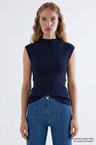 Exquise-Dik Yaka Kolsuz Regular Triko Bluz – Laci̇vert-Bluz-6-roqelvaxirum.shop