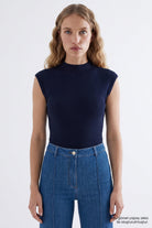 Exquise-Dik Yaka Kolsuz Regular Triko Bluz – Laci̇vert-Bluz-7-roqelvaxirum.shop