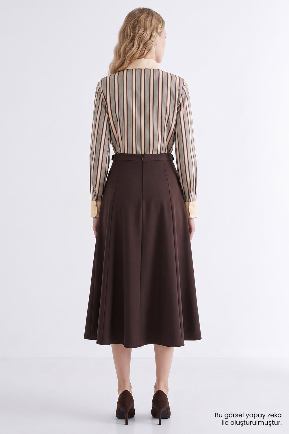 Exquise-Fermuarlı Pilikaşeli Regular Kahverengi Midi Etek-Etek-2-roqelvaxirum.shop