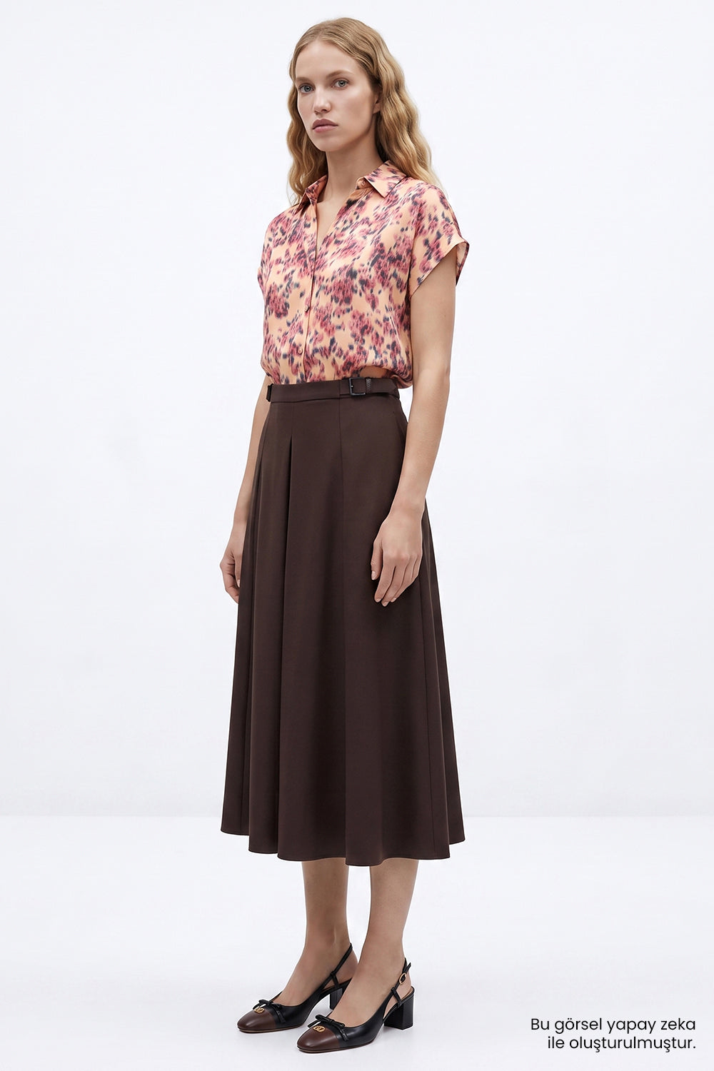 Exquise-Fermuarlı Pilikaşeli Regular Kahverengi Midi Etek-Etek-4-roqelvaxirum.shop