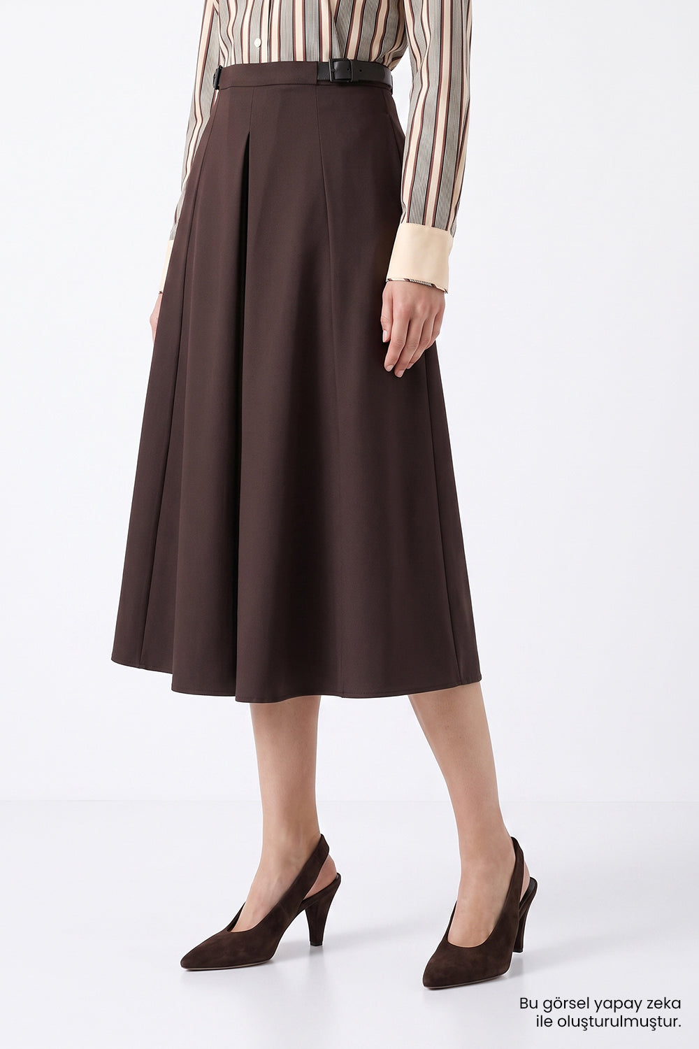 Exquise-Fermuarlı Pilikaşeli Regular Kahverengi Midi Etek-Etek-8-roqelvaxirum.shop