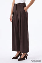 Exquise-Geniş Paça Pilikaşeli Yüksek Bel Regular Pantolon – Kahverengi̇-Pantolon-5-roqelvaxirum.shop