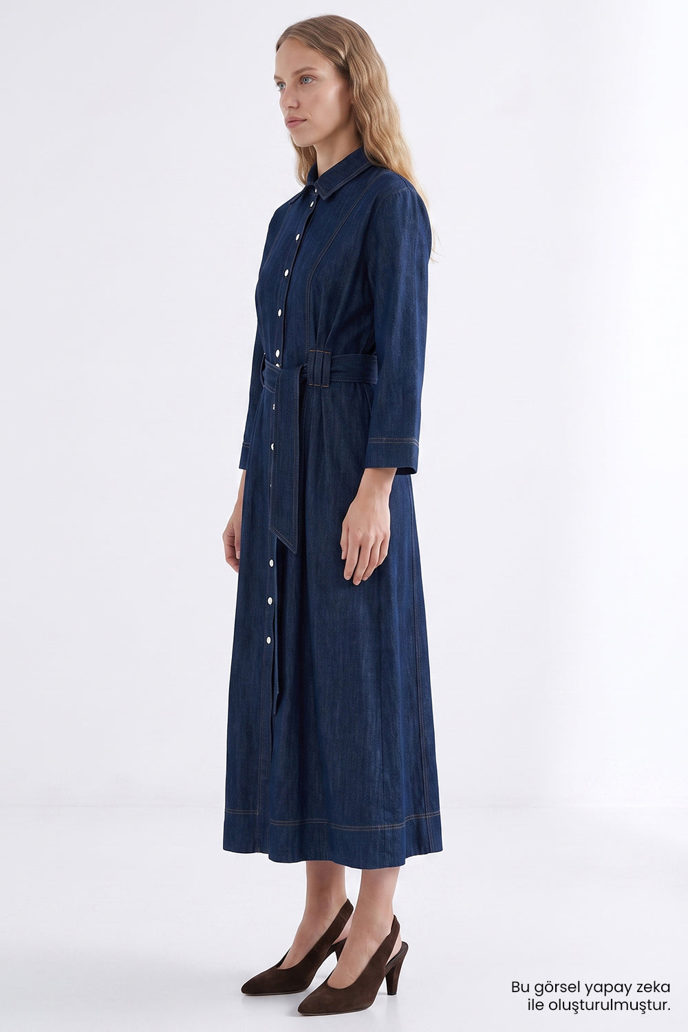 Exquise-Uzun Kollu Kuşaklı Regular Midi Denim Gömlek İNdigo Elbise-Elbise-2-roqelvaxirum.shop
