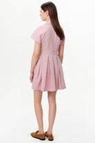 Exquise-Reglan Kol Pileli Mini Regular Elbise – Pembe-Elbise-4-roqelvaxirum.shop