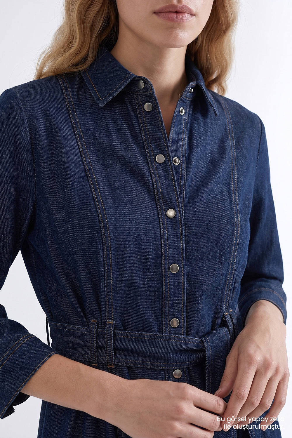 Exquise-Uzun Kollu Kuşaklı Regular Midi Denim Gömlek İNdigo Elbise-Elbise-4-roqelvaxirum.shop
