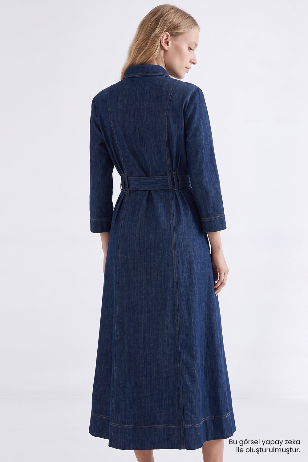 Exquise-Uzun Kollu Kuşaklı Regular Midi Denim Gömlek İNdigo Elbise-Elbise-7-roqelvaxirum.shop