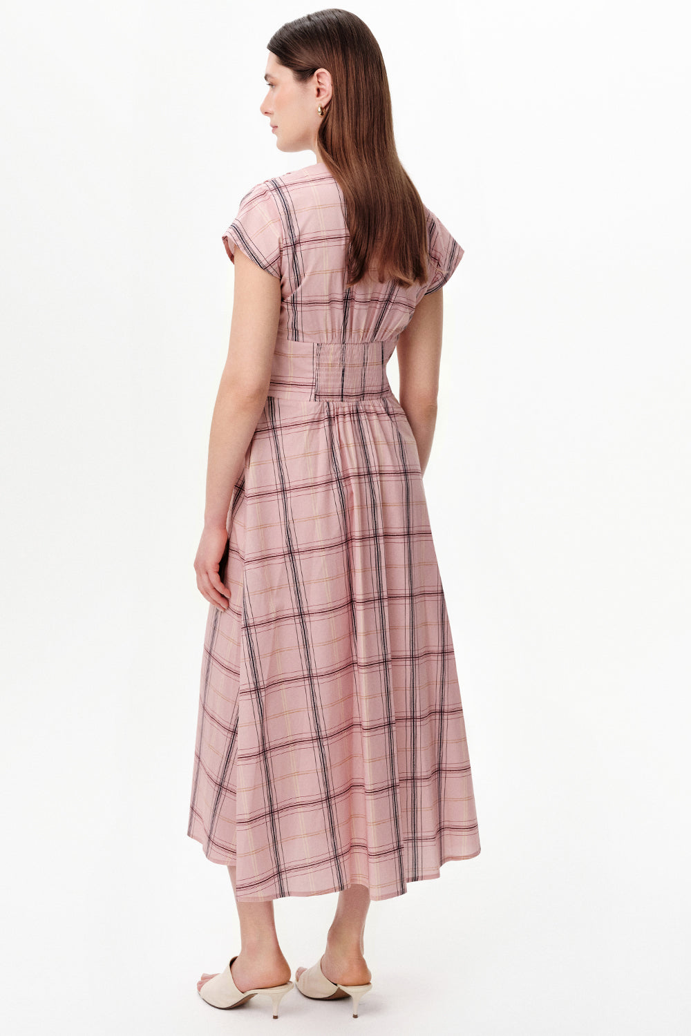 Exquise-V Yaka Beli Gipeli Regular Midi Elbise-Elbise-4-roqelvaxirum.shop