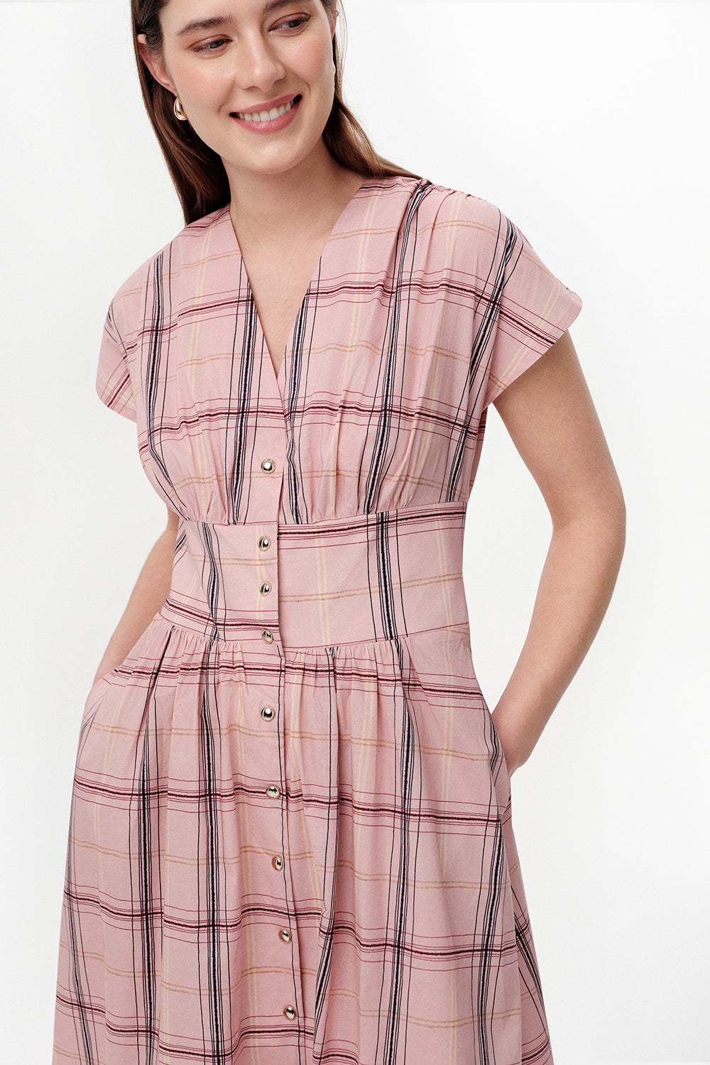 Exquise-V Yaka Beli Gipeli Regular Midi Elbise-Elbise-5-roqelvaxirum.shop