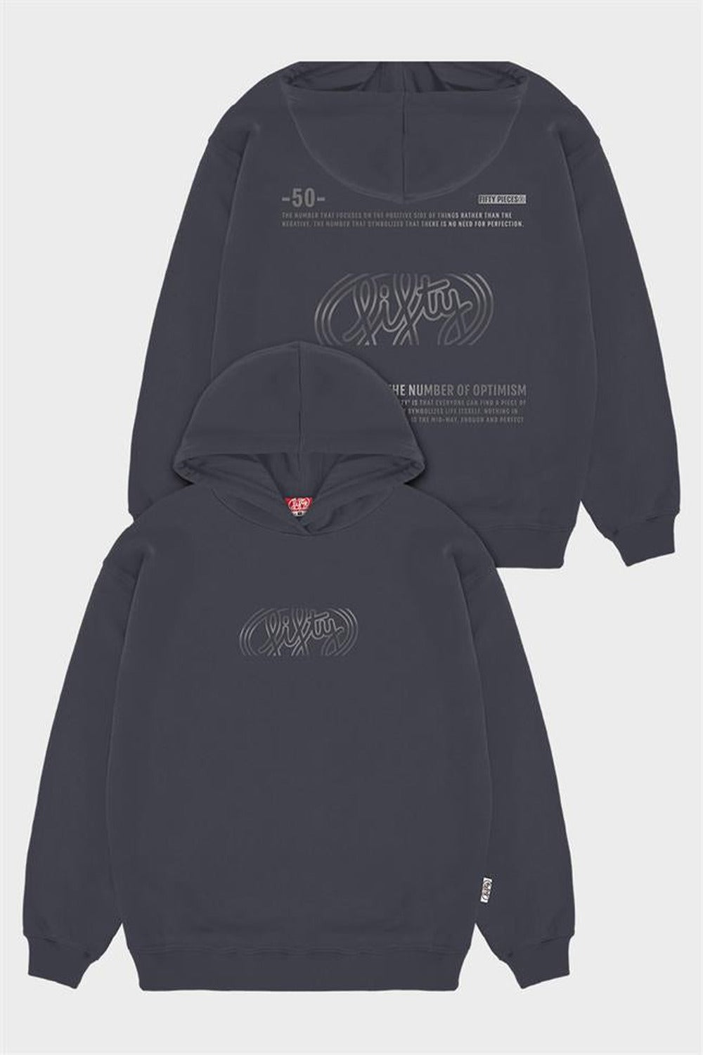 Fifty Pieces-Antrasit Düşük Omuzlu Sırt Baskılı Hoodie-Sweatshirts & Hoodies-6-roqelvaxirum.shop