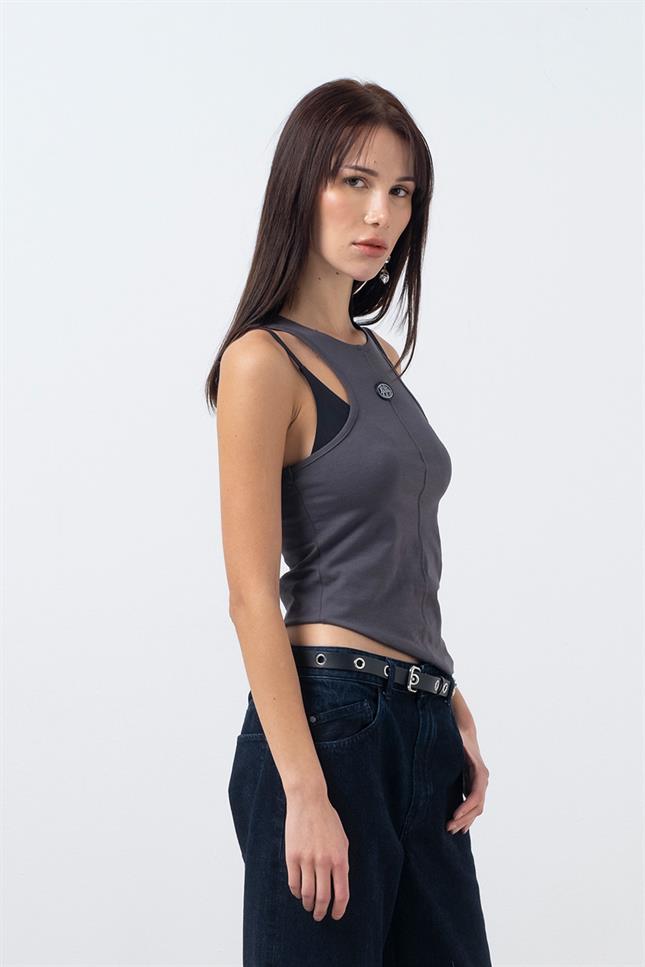 Fifty Pieces-Antrasit Halter Yaka Atlet-Top-3-roqelvaxirum.shop