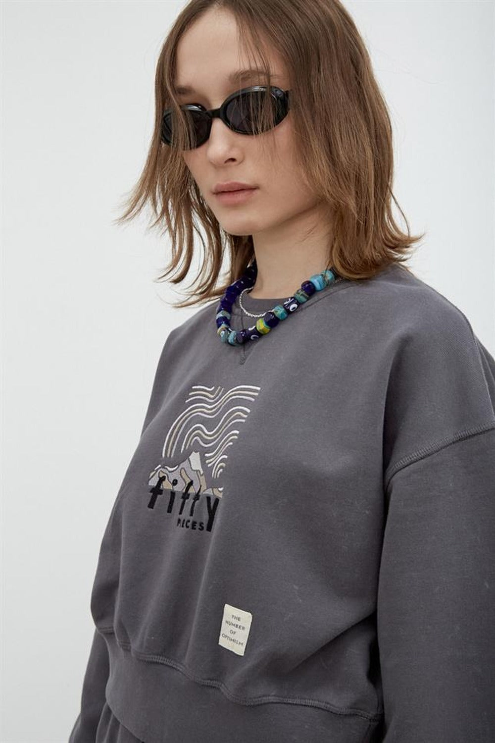 Fifty Pieces-Antrasit Yıkamalı Loose Fit Sweatshirt-Sweatshirts & Hoodies-2-roqelvaxirum.shop